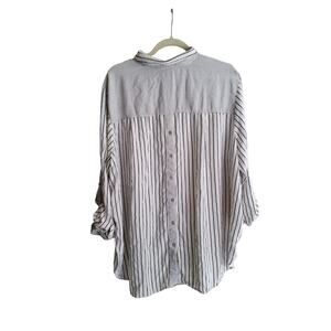 Women Top Plus 2X Jane + Delancey Monochrome Multi Striped Front Button Preppy